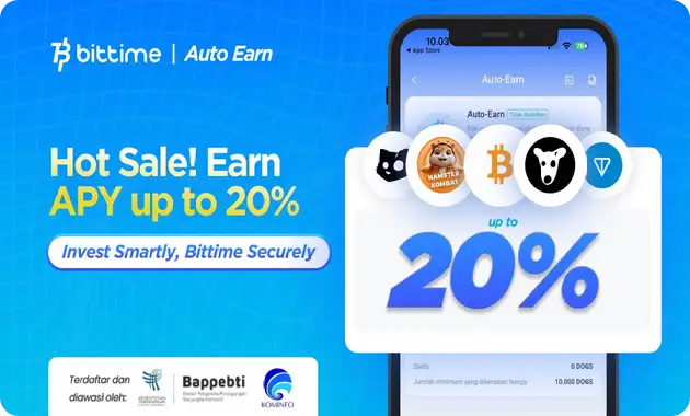 Auto Earn Bittime- Staking Otomatis Apy Hingga 20% dari Aset Kripto yang Tidak Terpakai