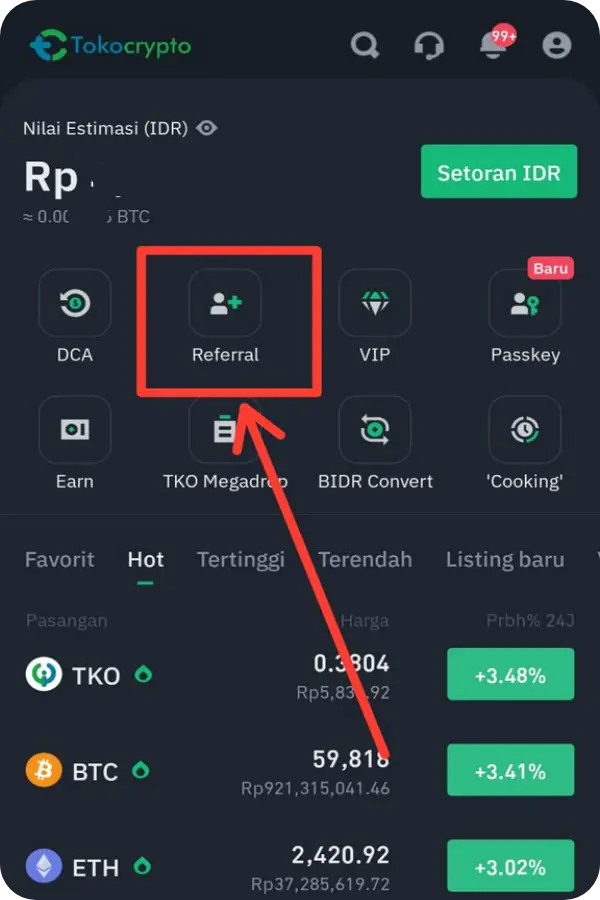 Cara Melihat kode Referral Tokocrypto