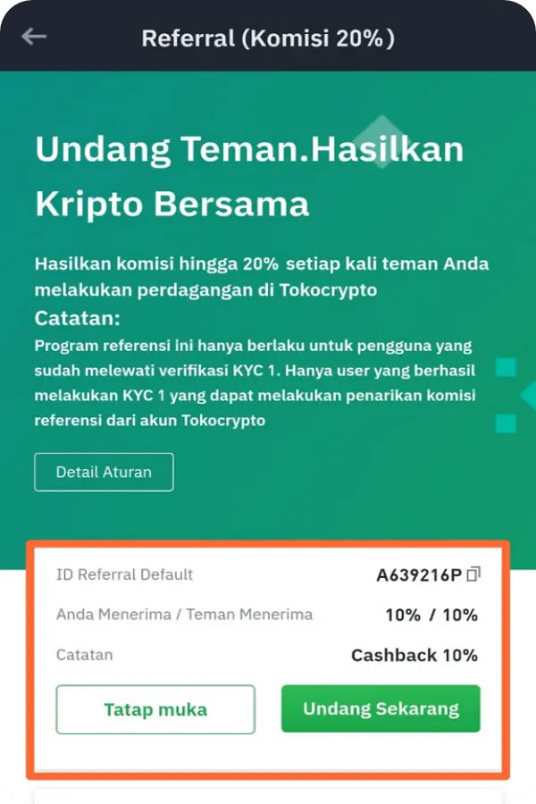 Cara Melihat kode Referral Tokocrypto
