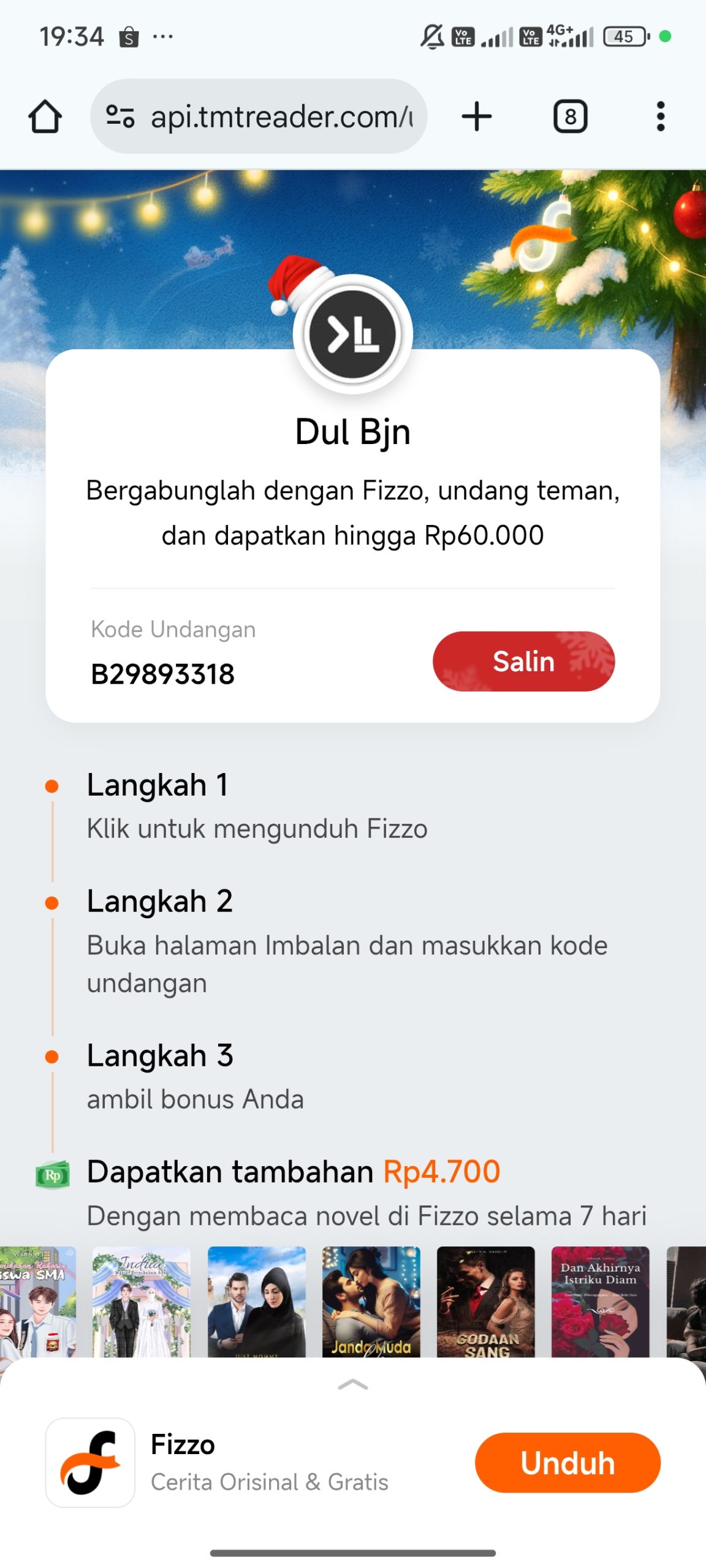 Kode undangan Fizzo Novel